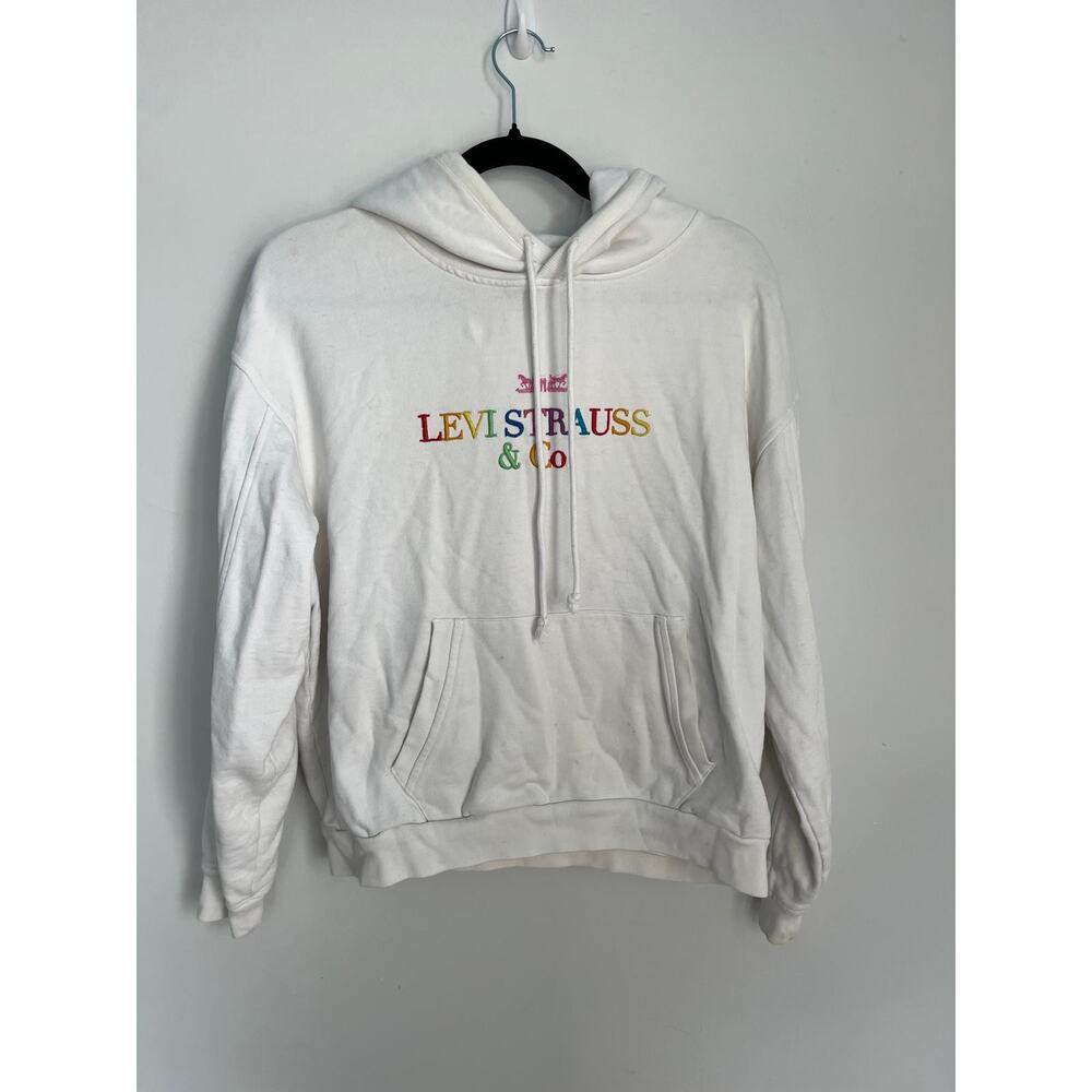 Levis Hoodie Women Small White Rainbow‎ Logo Pullover Sweatshirt